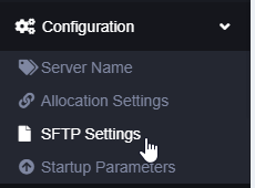 SFTP settings in het serverpaneel